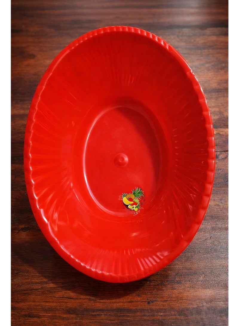 Multipurpose Ribbed Plastic Washing Bowl – Deep Kitchen Basin for Vegetables, Fruit, and Home Organization – Bright Red - Image 2